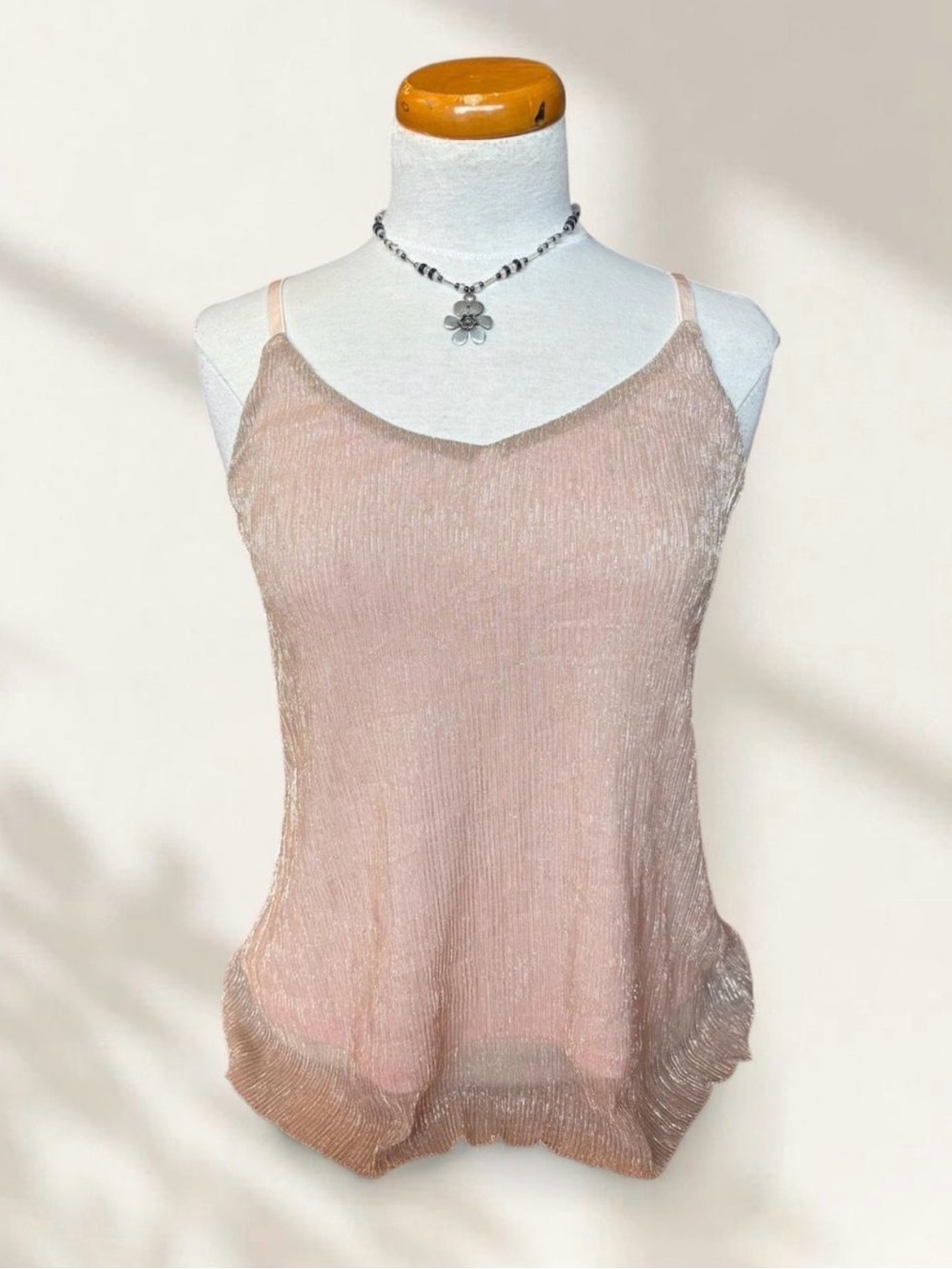 Sheer Blush Pink Slip Cami with Delicate Spaghetti Straps